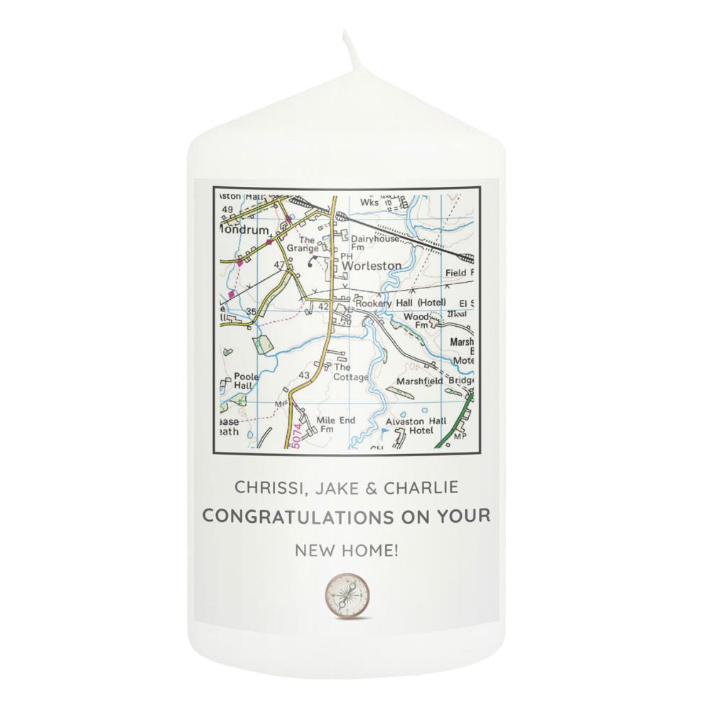 Personalised Present Day Map Compass Pillar Candle £11.69